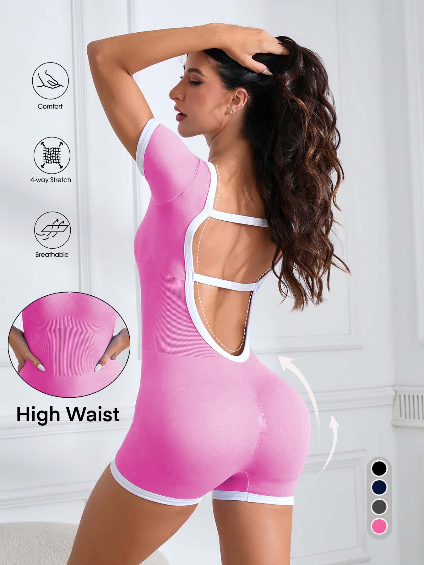 Sexy Slimming Quick-Dry Women's Fitness Yoga Bodysuit with High-Waisted Fit (without pads)