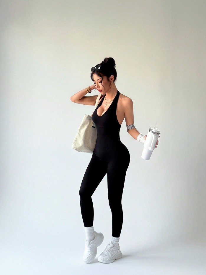 Halter Neck Backless Quick-Dry Slimming S-Shape Sexy Yoga Bodysuit for Women (with pads)