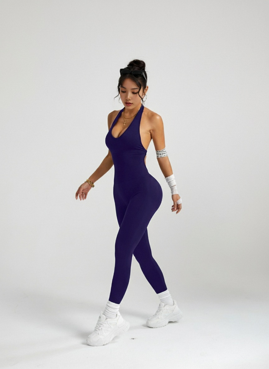 Halter Neck Backless Quick-Dry Slimming S-Shape Sexy Yoga Bodysuit for Women (with pads)