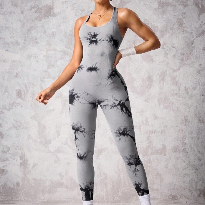 Tie-Dye Slimming Pilates Bodysuit with Sexy Suspender Straps for Women (without pads)