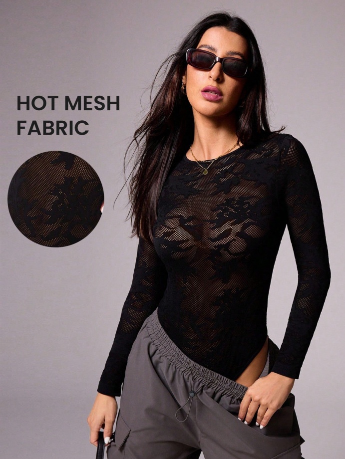 Sexy Mesh Hollowed-Out Slimming Yoga Bodysuit with Quick-Dry Function for Women (without pads)