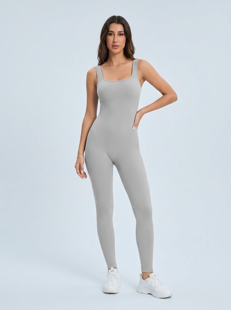 Slimming Quick-Dry Ribbed One-Piece Yoga Bodysuit with Sexy Back for Women (without pads)