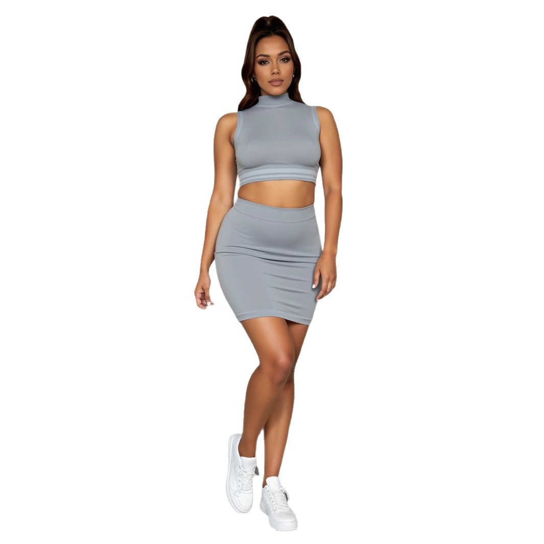 High-Waisted Slimming Quick-Dry Tennis Skirt Set with Breathable Sports Vest for Women (without pads)