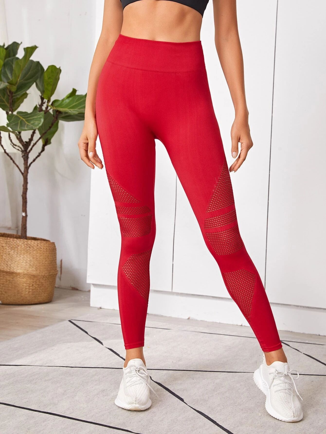 High-Waisted Slimming Quickdry Breathable Rhinestone Mesh Yoga Leggings for Women