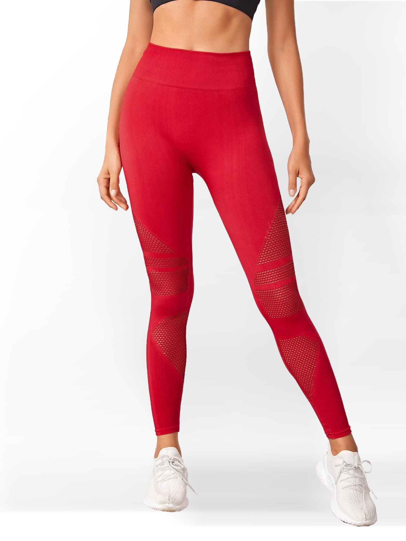 High-Waisted Slimming Quickdry Breathable Rhinestone Mesh Yoga Leggings for Women