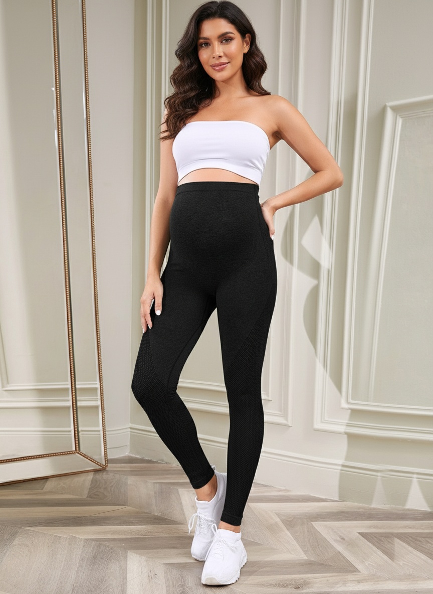 High-Waisted Comfy Quick-Dry Maternity Yoga Leggings for Women with Belly Support