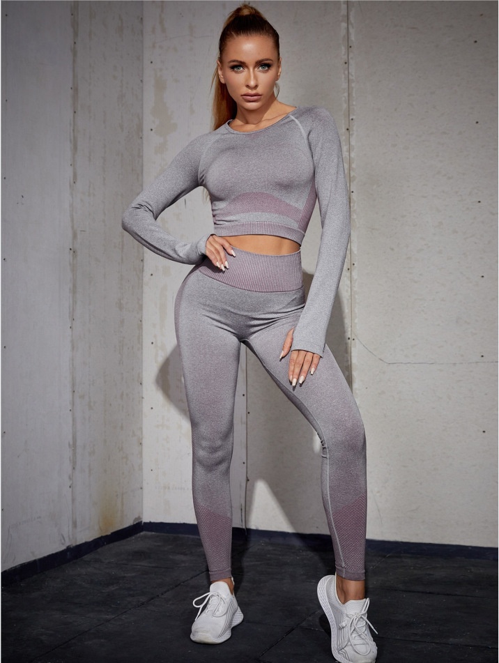 Slimming Quick-Dry Two-Piece Yoga Set with Long Sleeves and High-Waisted Leggings for Women