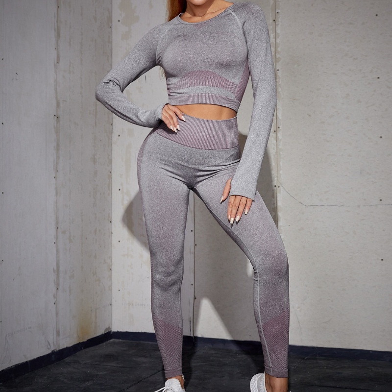 Slimming Quick-Dry Two-Piece Yoga Set with Long Sleeves and High-Waisted Leggings for Women