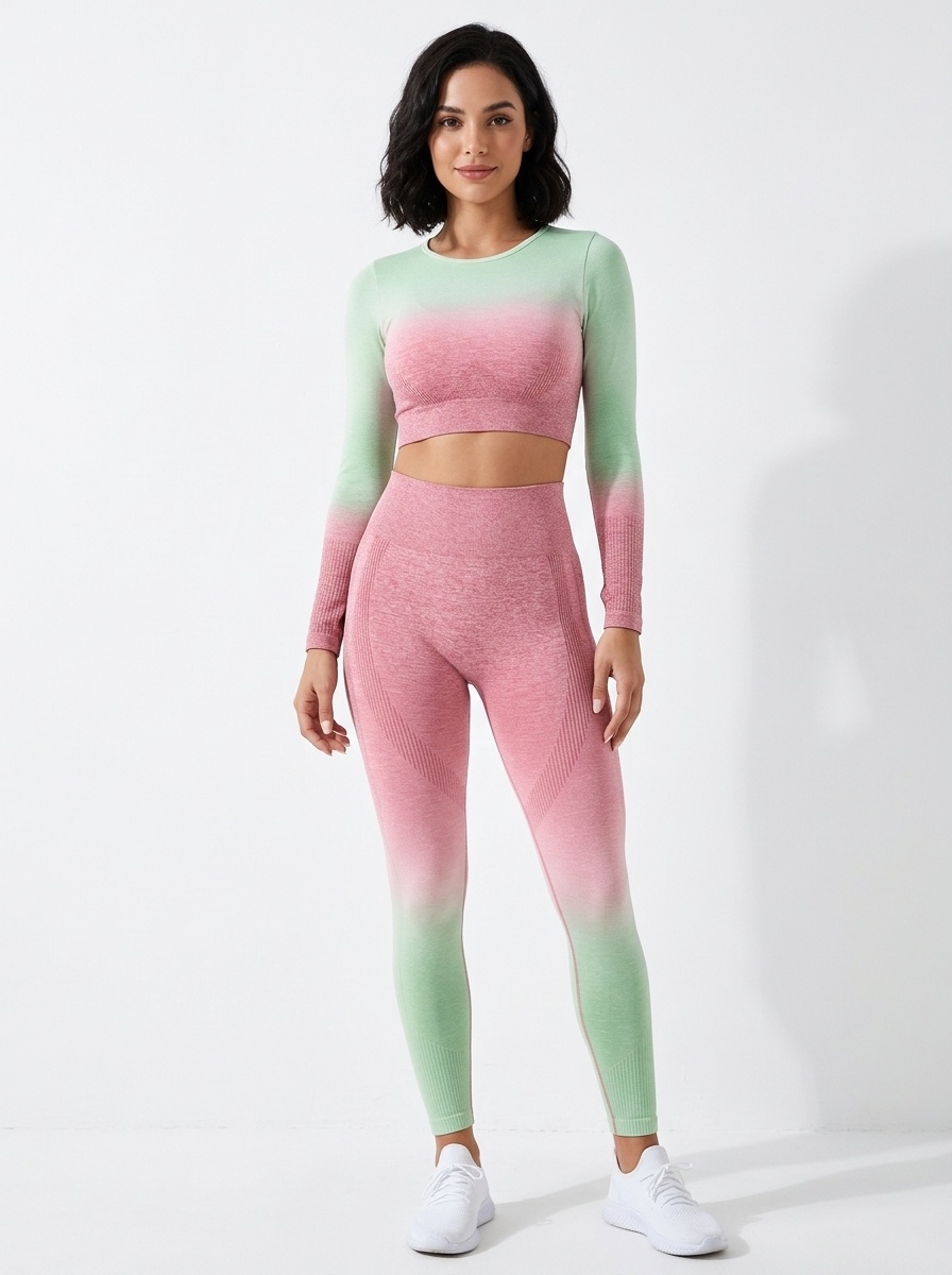 Slimming Gradient Tie-Dye Quick-Dry Winter Yoga Leggings Set for Women