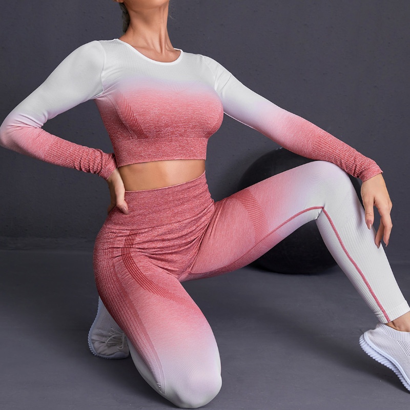 Slimming Gradient Tie-Dye Quick-Dry Winter Yoga Leggings Set for Women