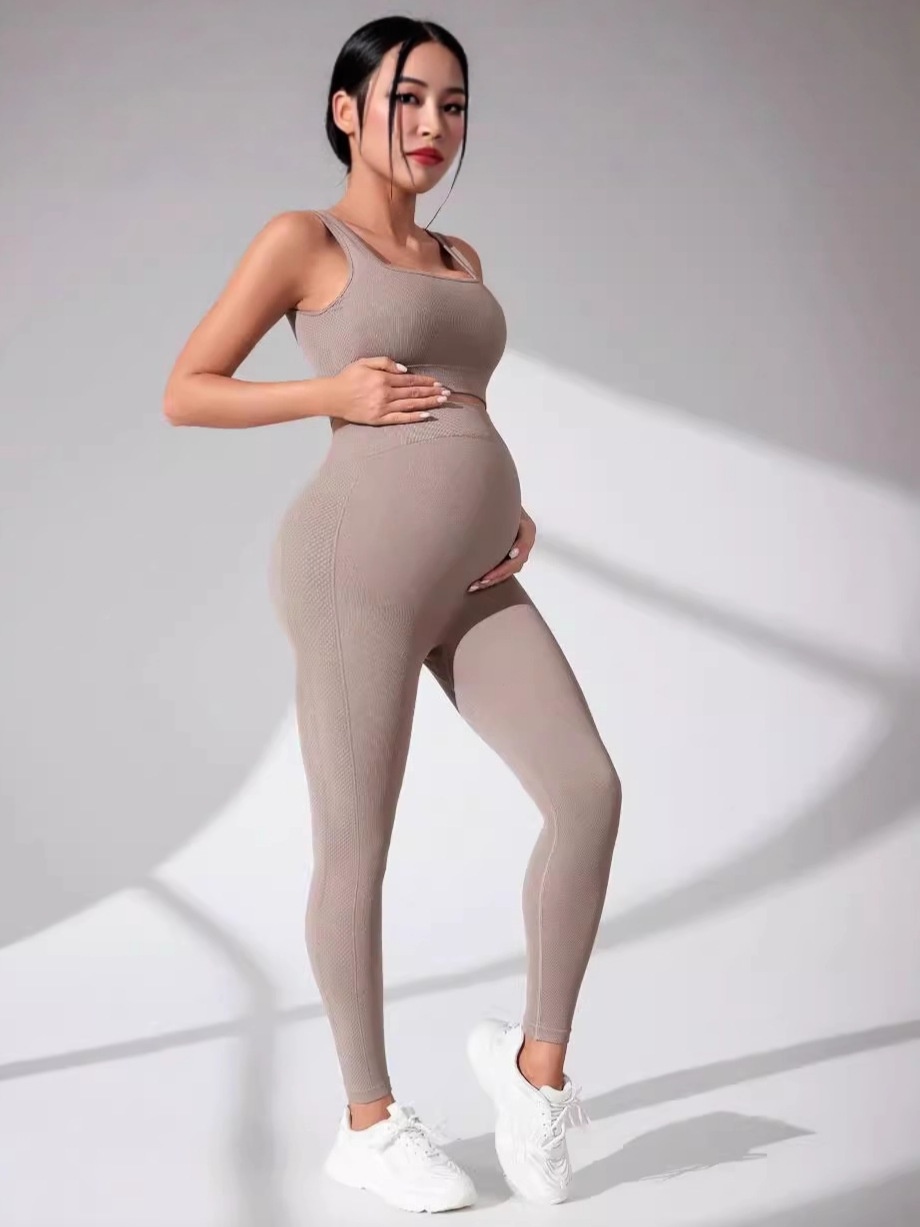 Slimming High-Waisted Quickdry Yoga Bra and Leggings Set for Pregnant Women