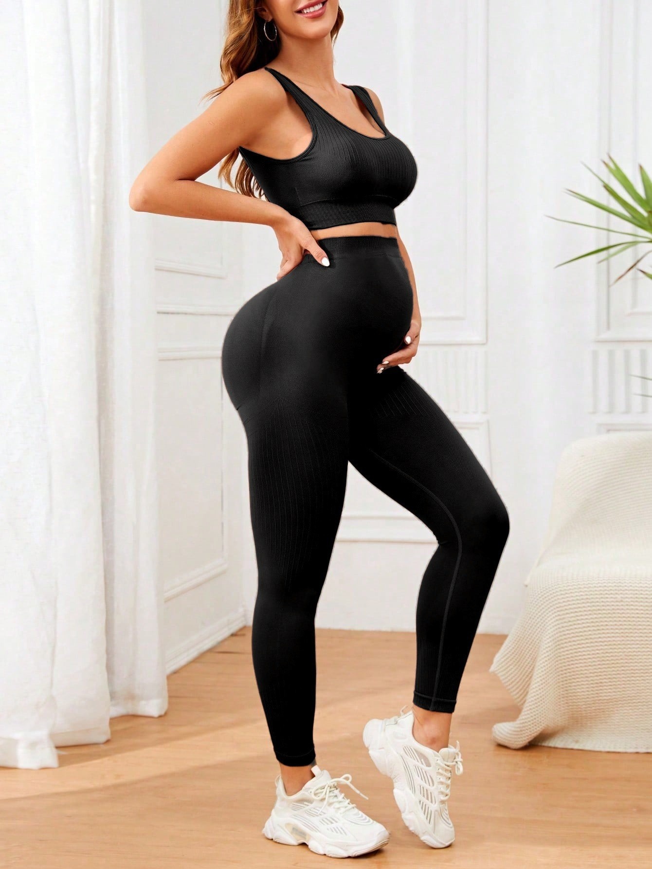 High-Waisted Slimming Quick-Dry Maternity Yoga Bra and Leggings Set for Women