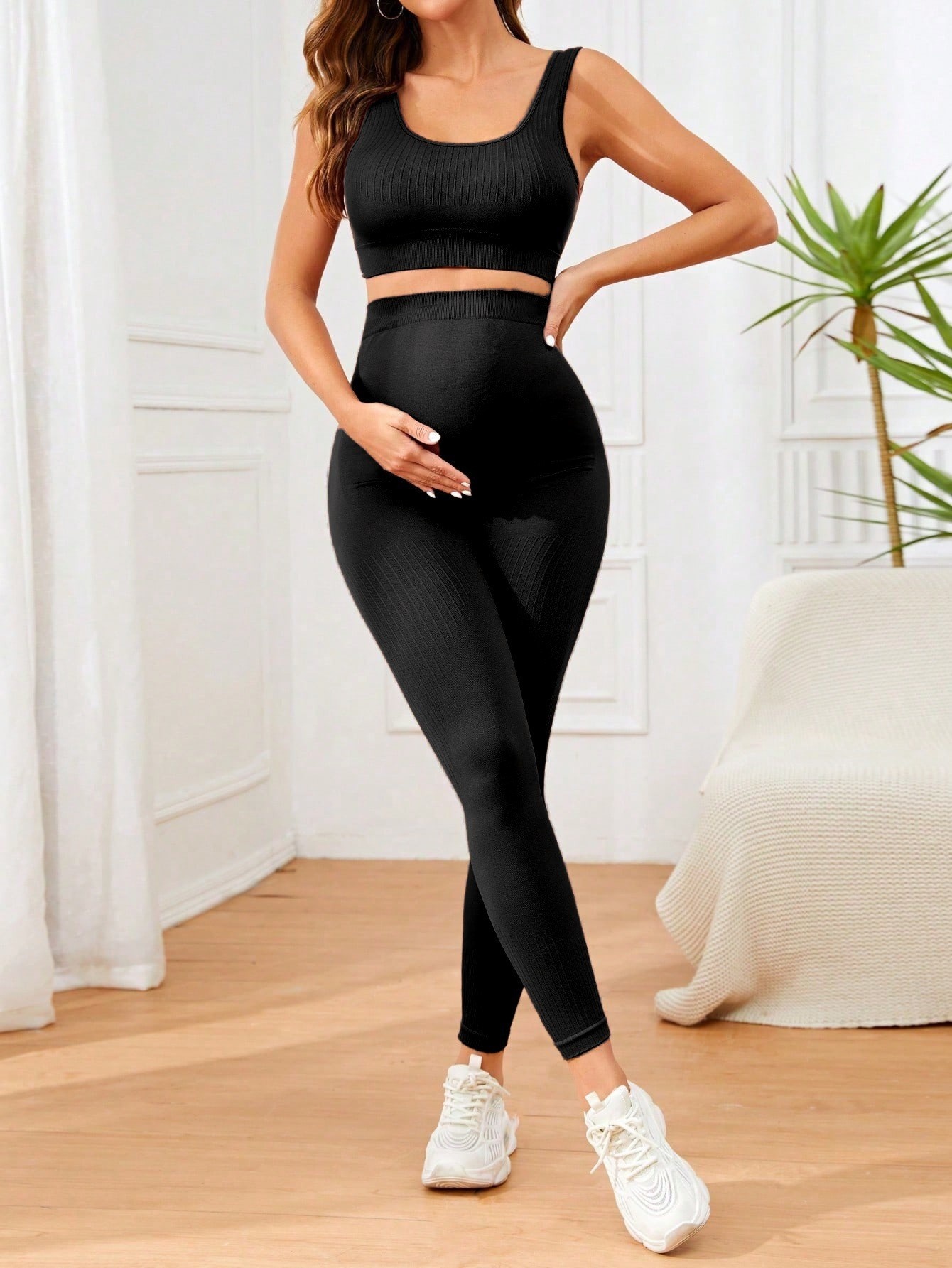 High-Waisted Slimming Quick-Dry Maternity Yoga Bra and Leggings Set for Women