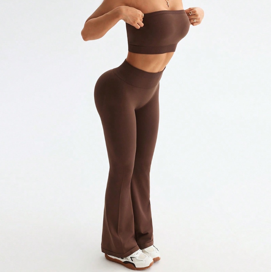 High-Waisted Slimming Yoga Set with Strapless Vest and Flared Leggings for Women (without pads)