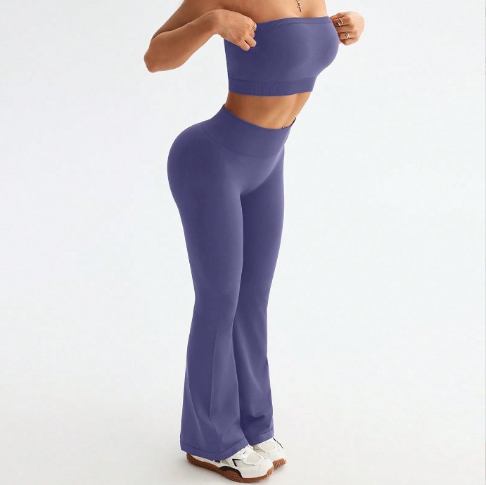 High-Waisted Slimming Yoga Set with Strapless Vest and Flared Leggings for Women (without pads)