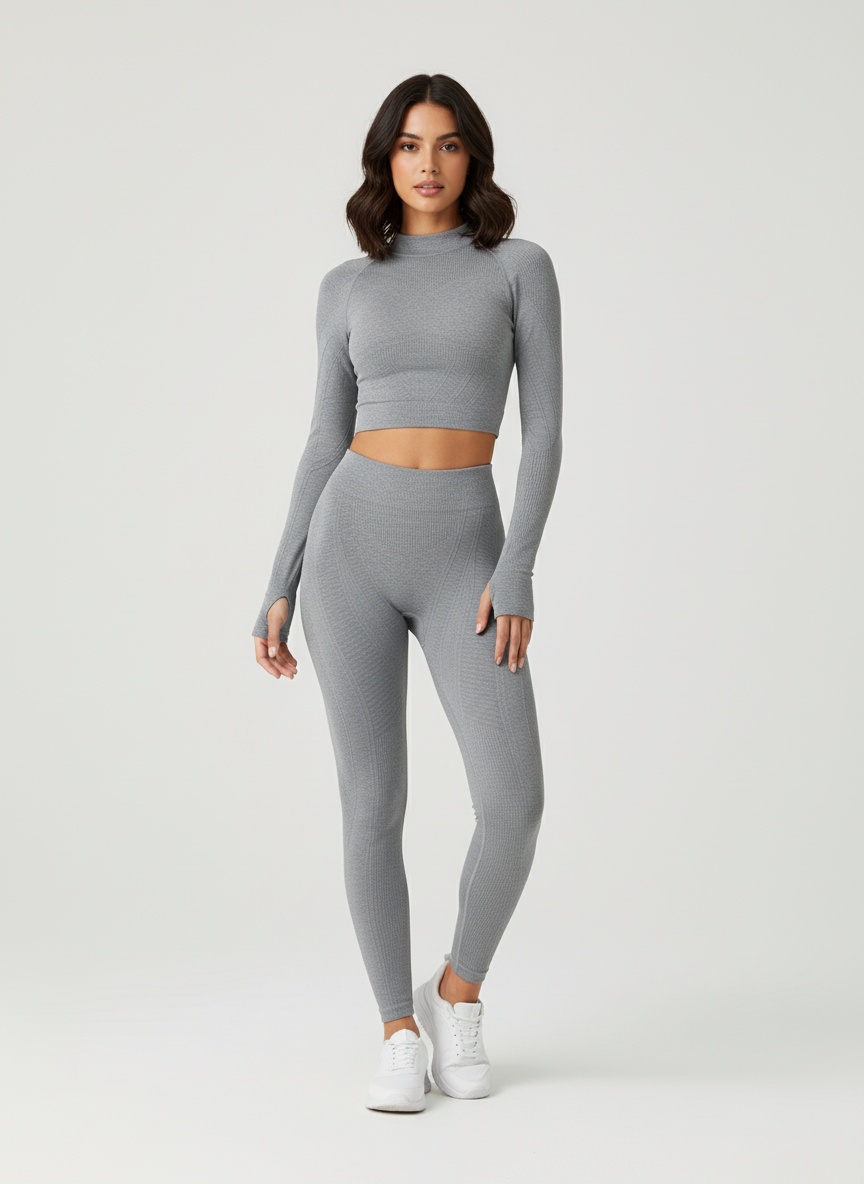 Slimming Quick-Dry Yoga Set for Women with High-Waisted Leggings and Long-Sleeved Top (without pads)