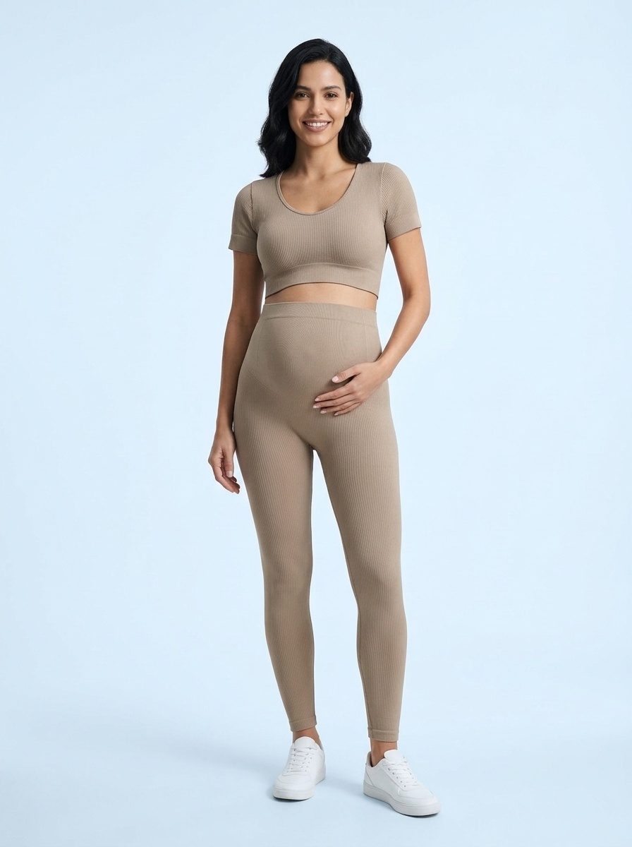 High-Waisted Slimming Quick-Dry Maternity Yoga Leggings Set with Belly Support for Women