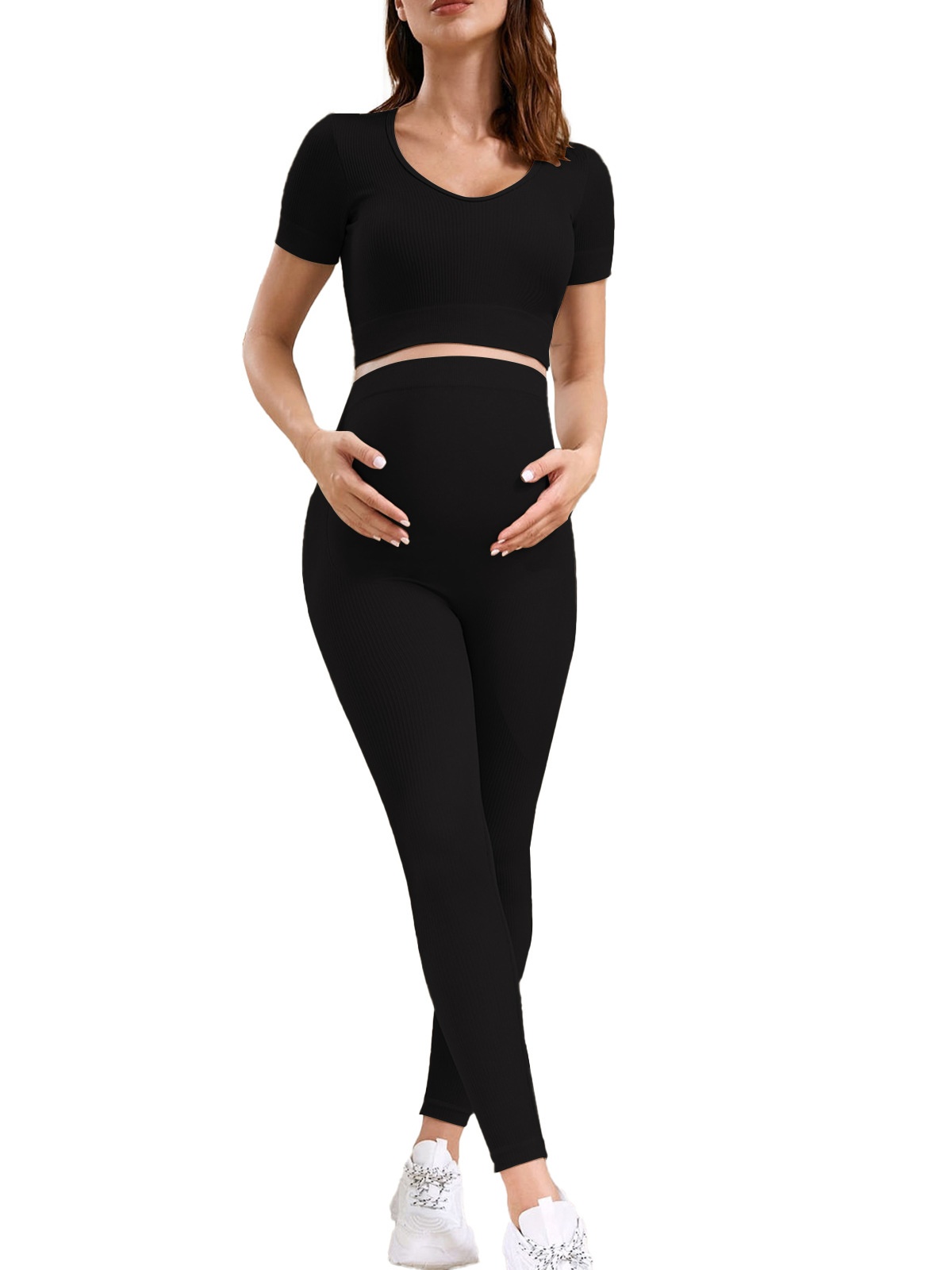 High-Waisted Slimming Quick-Dry Maternity Yoga Leggings Set with Belly Support for Women