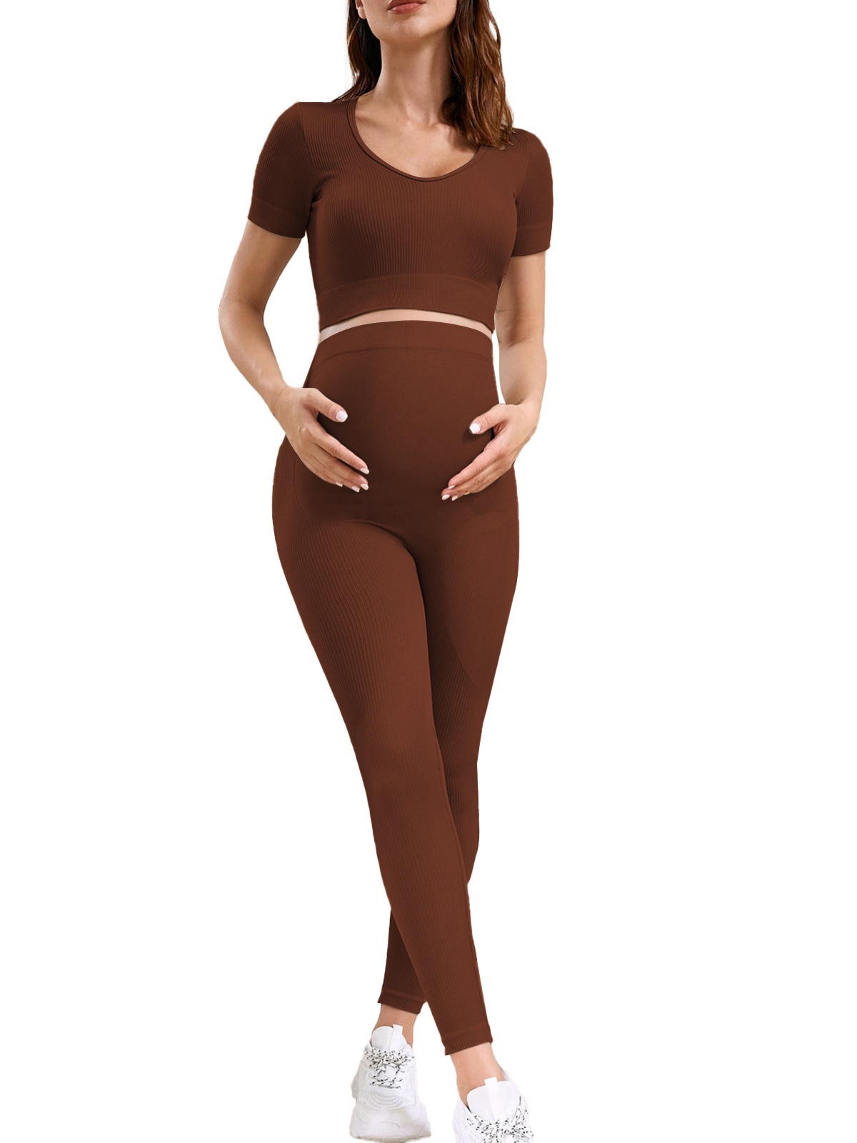 High-Waisted Slimming Quick-Dry Maternity Yoga Leggings Set with Belly Support for Women