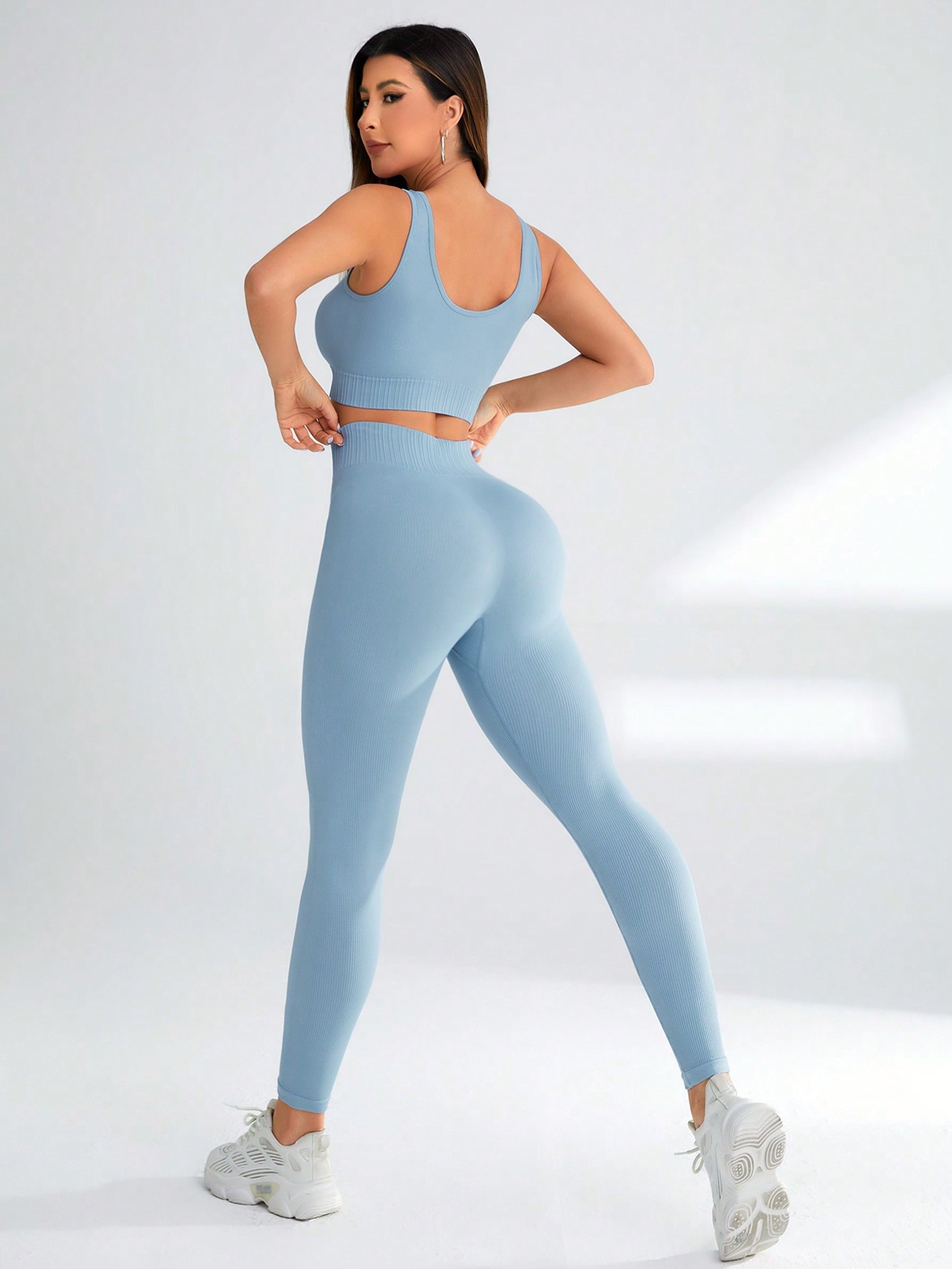 High-Waisted Slimming Quick-Dry Two-Piece Yoga Leggings Set for Women for Running and Fitness (without pads)