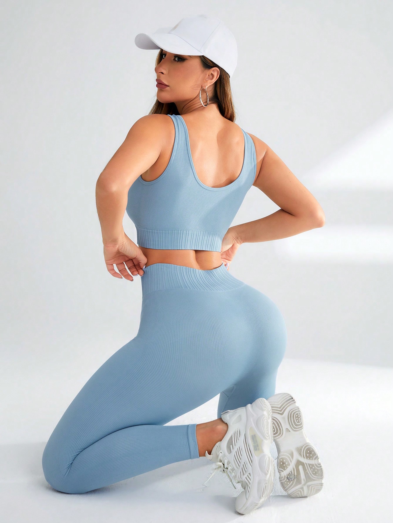 High-Waisted Slimming Quick-Dry Two-Piece Yoga Leggings Set for Women for Running and Fitness (without pads)