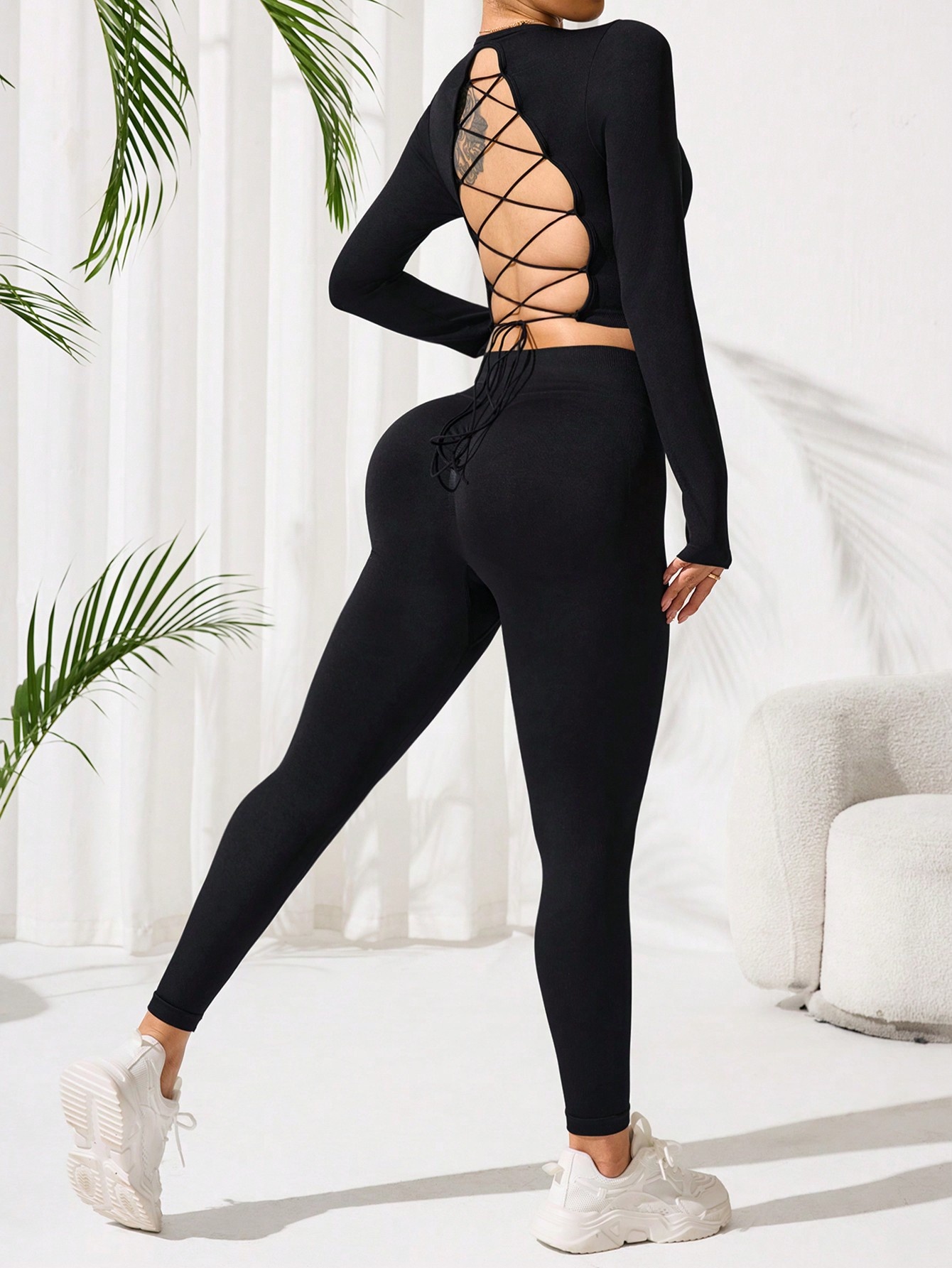 Sexy Backless Crossover Slimming Quick-Dry Yoga Leggings Set for Women (without pads)
