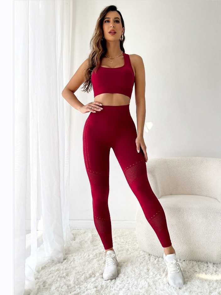 Padded Slimming Laser-Cut Yoga Leggings Set with Quick-Dry Function for Women