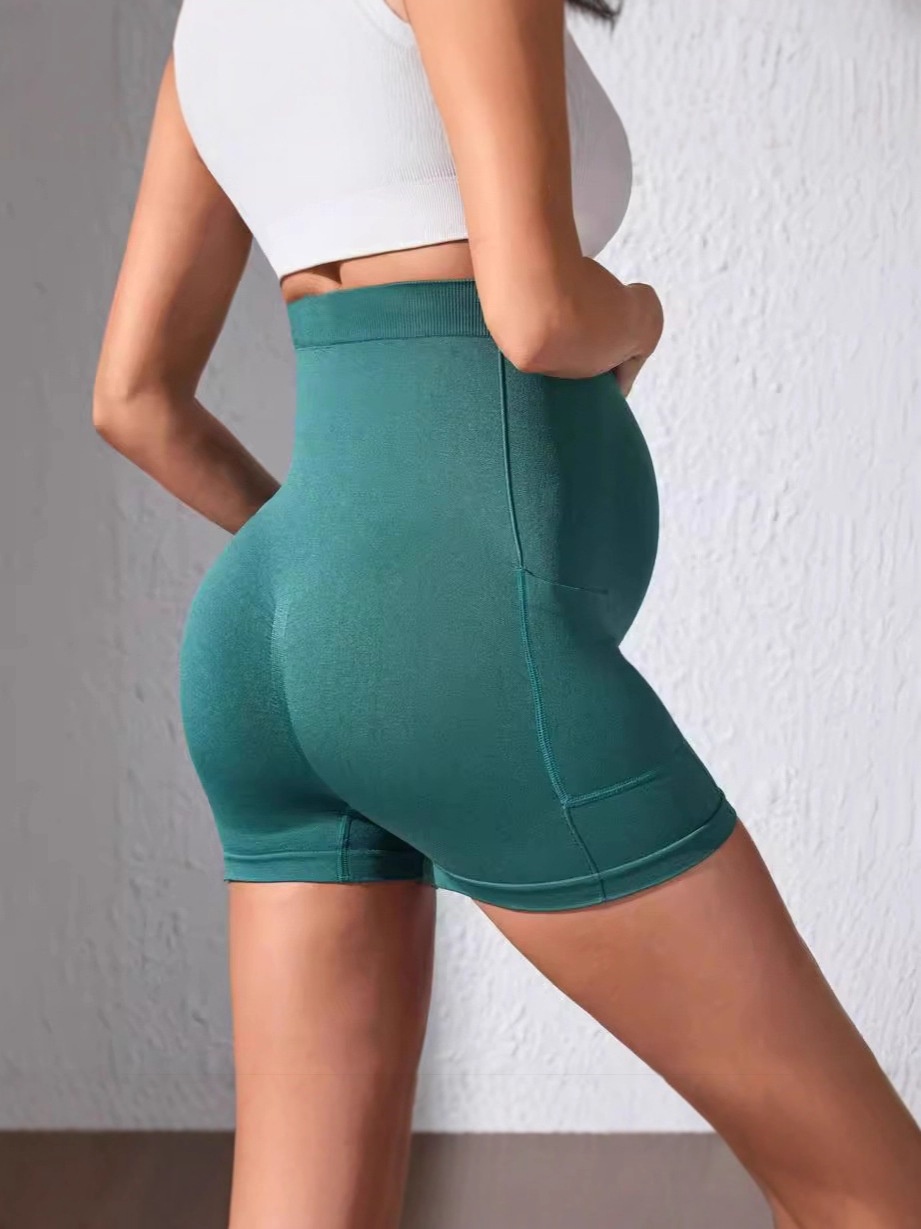 Slimming High-Waisted Quick-Dry Maternity Yoga Shorts with Pockets for Women