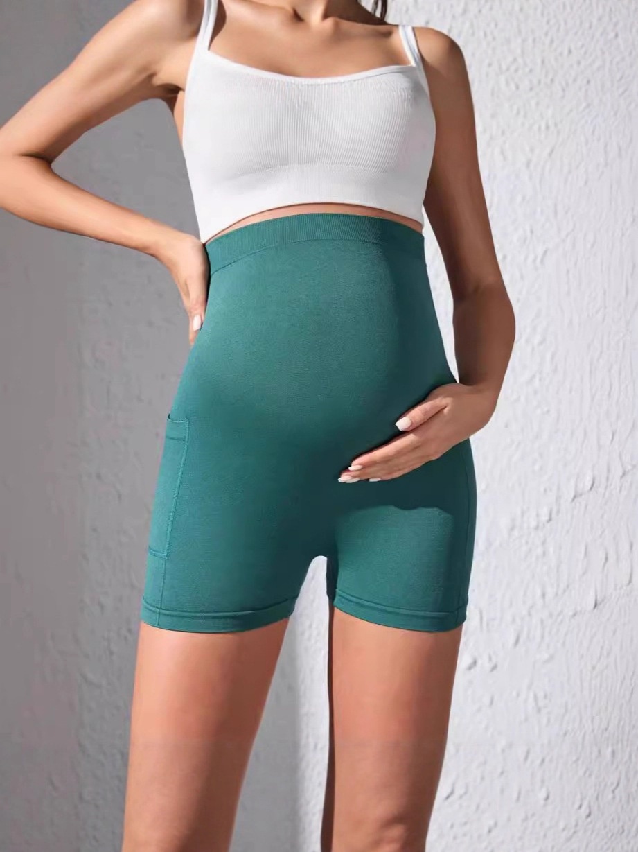 Slimming High-Waisted Quick-Dry Maternity Yoga Shorts with Pockets for Women