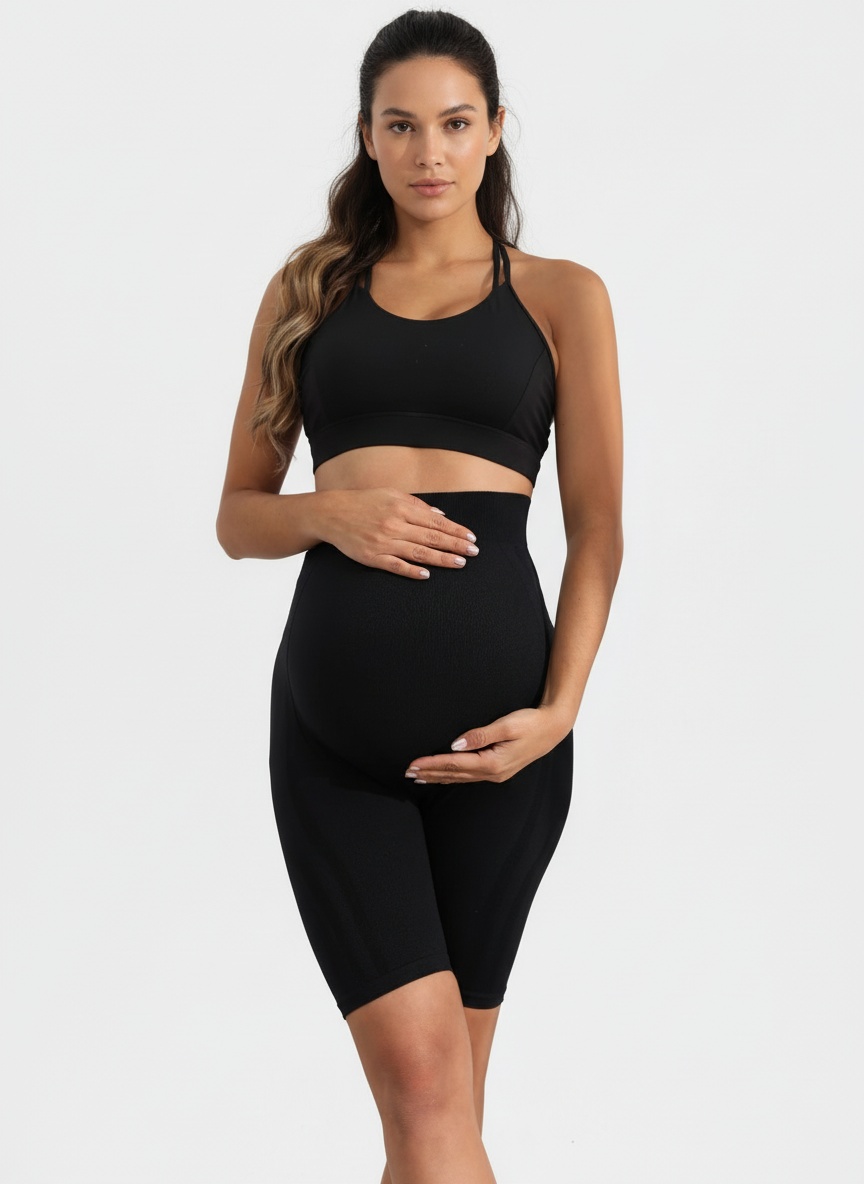 Women High-Waisted Slimming Maternity Yoga Shorts with Belly Support