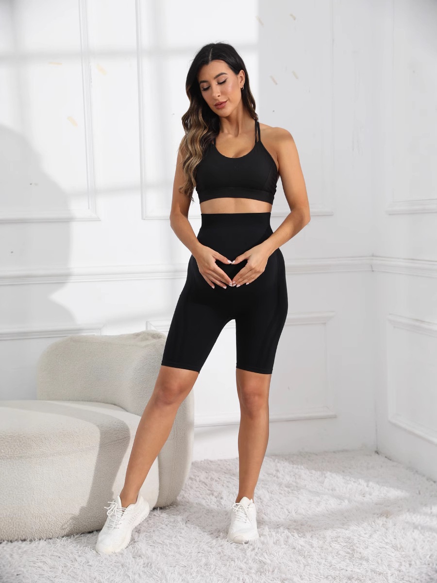 Women High-Waisted Slimming Maternity Yoga Shorts with Belly Support