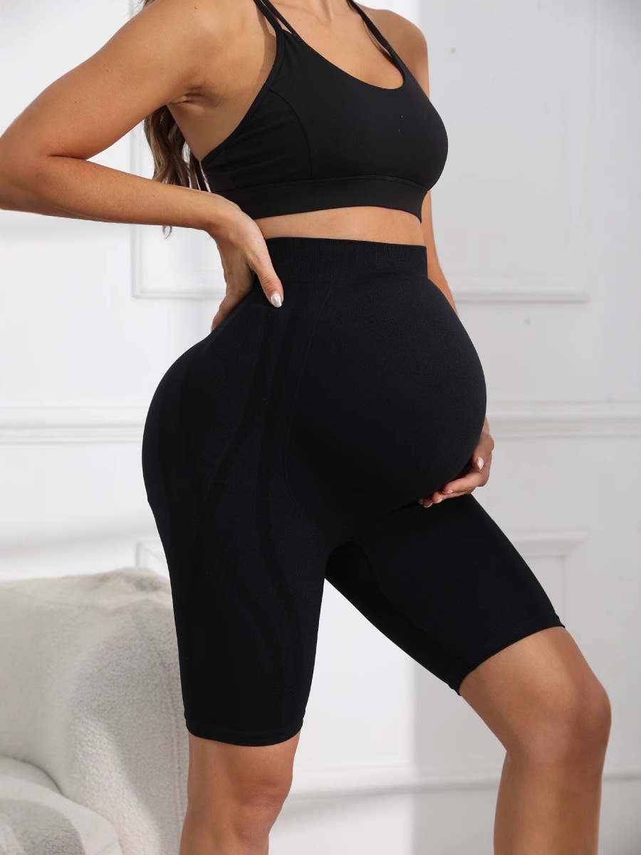 Women High-Waisted Slimming Maternity Yoga Shorts with Belly Support