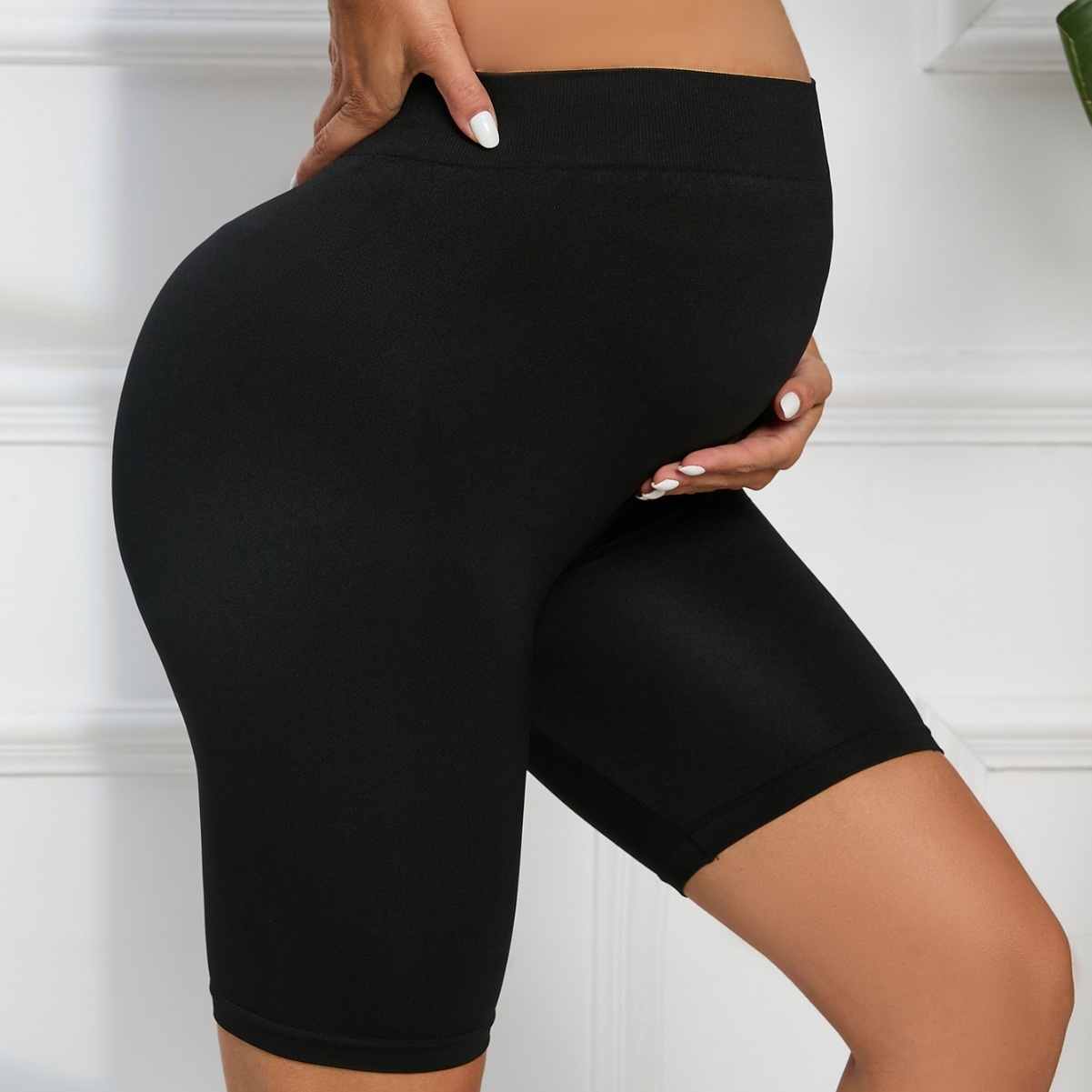 High-Waisted Slimming Maternity Yoga Shorts with Belly Support for Women