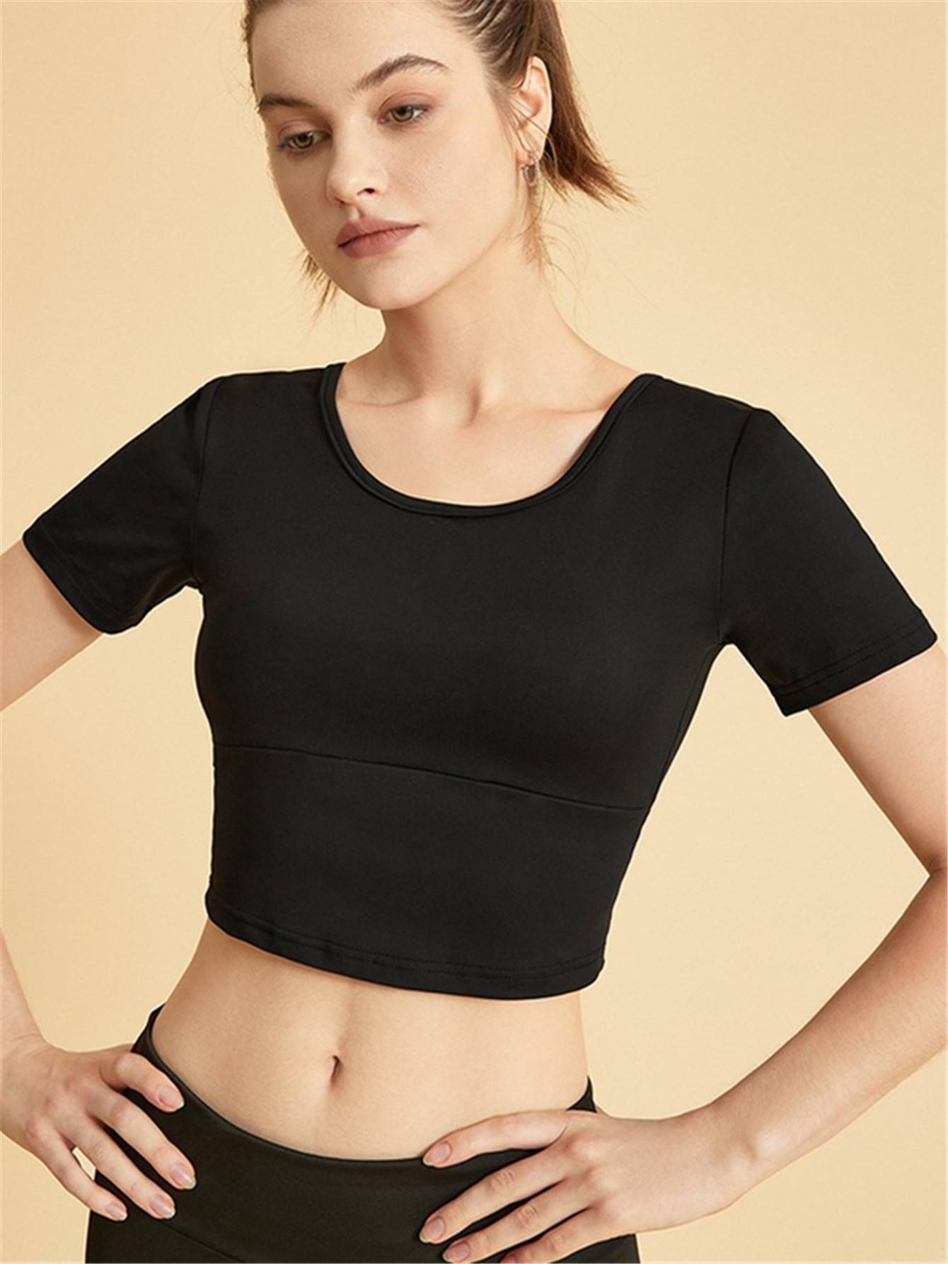 Slimming Shock-Absorbing Quickdry Sexy Push-Up Yoga T-Shirt with Padded Bra for Women