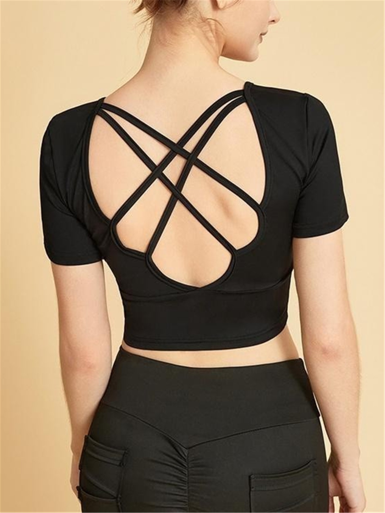 Slimming Shock-Absorbing Quickdry Sexy Push-Up Yoga T-Shirt with Padded Bra for Women