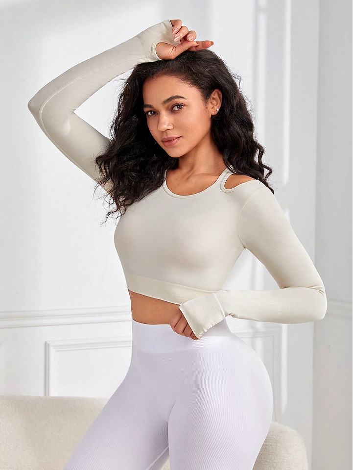 Slimming Cutout Long Sleeve Quick-dry Cropped Yoga T-Shirt for Women
