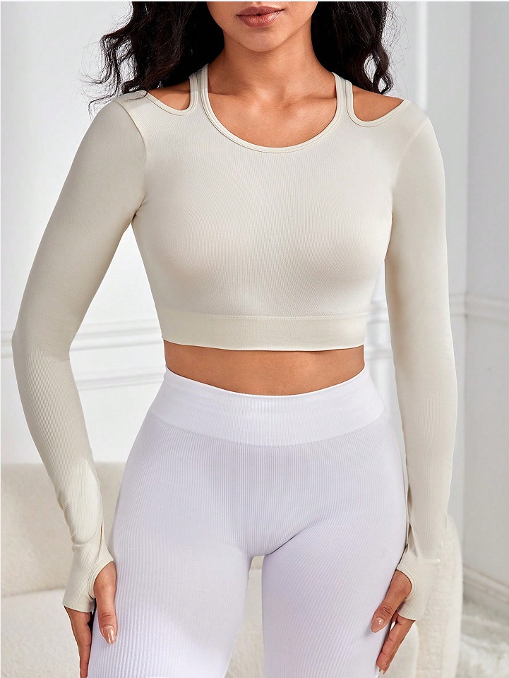 Slimming Cutout Long Sleeve Quick-dry Cropped Yoga T-Shirt for Women