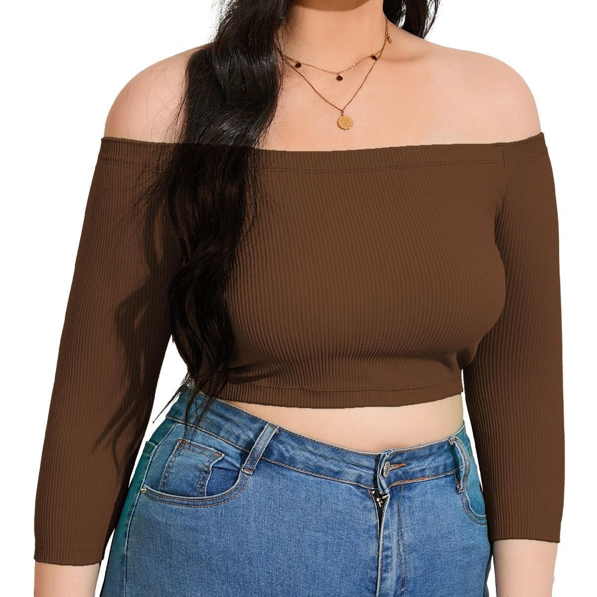 Sexy Off-Shoulder Slimming Mid-Sleeve Knit T-Shirt for Women