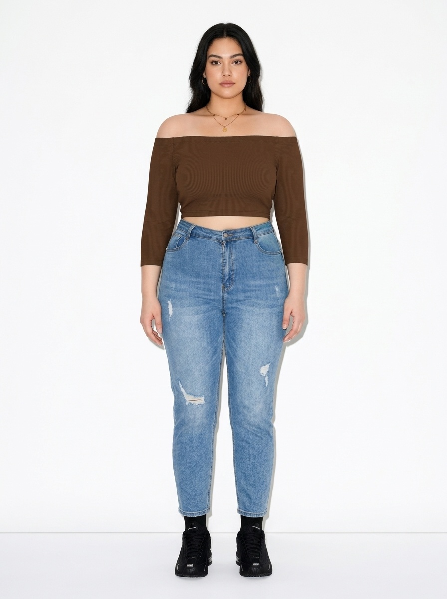 Sexy Off-Shoulder Slimming Mid-Sleeve Knit T-Shirt for Women