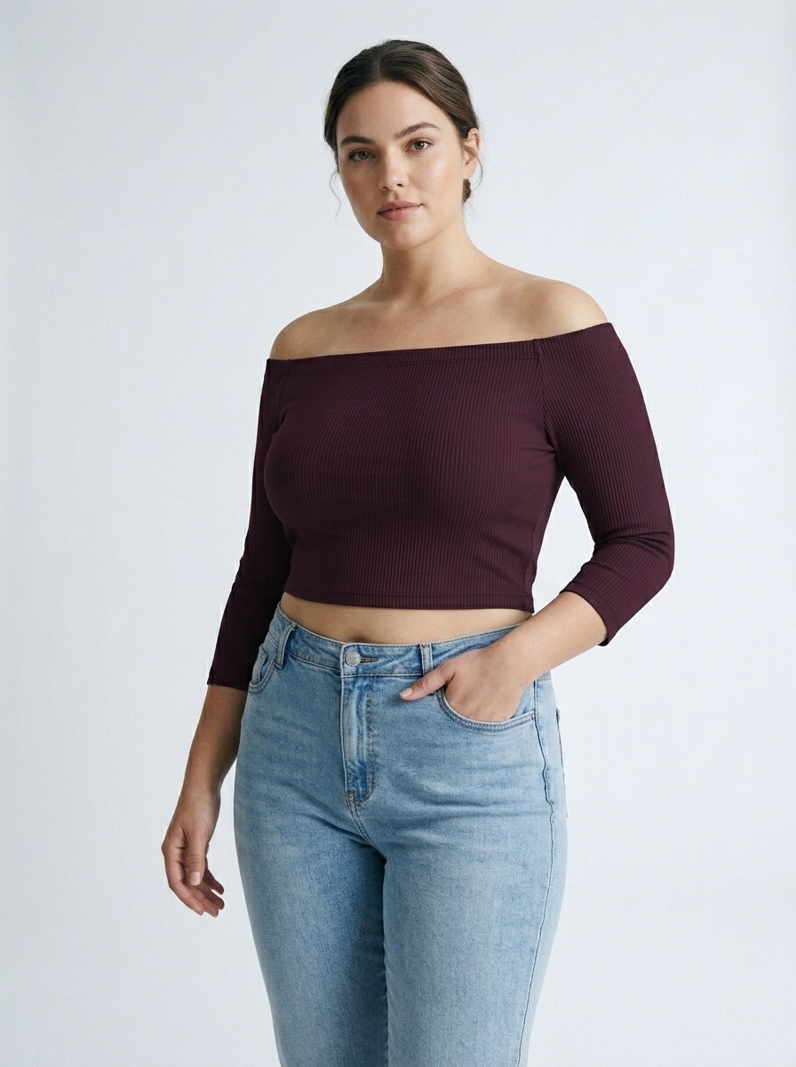 Sexy Off-Shoulder Slimming Mid-Sleeve Knit T-Shirt for Women