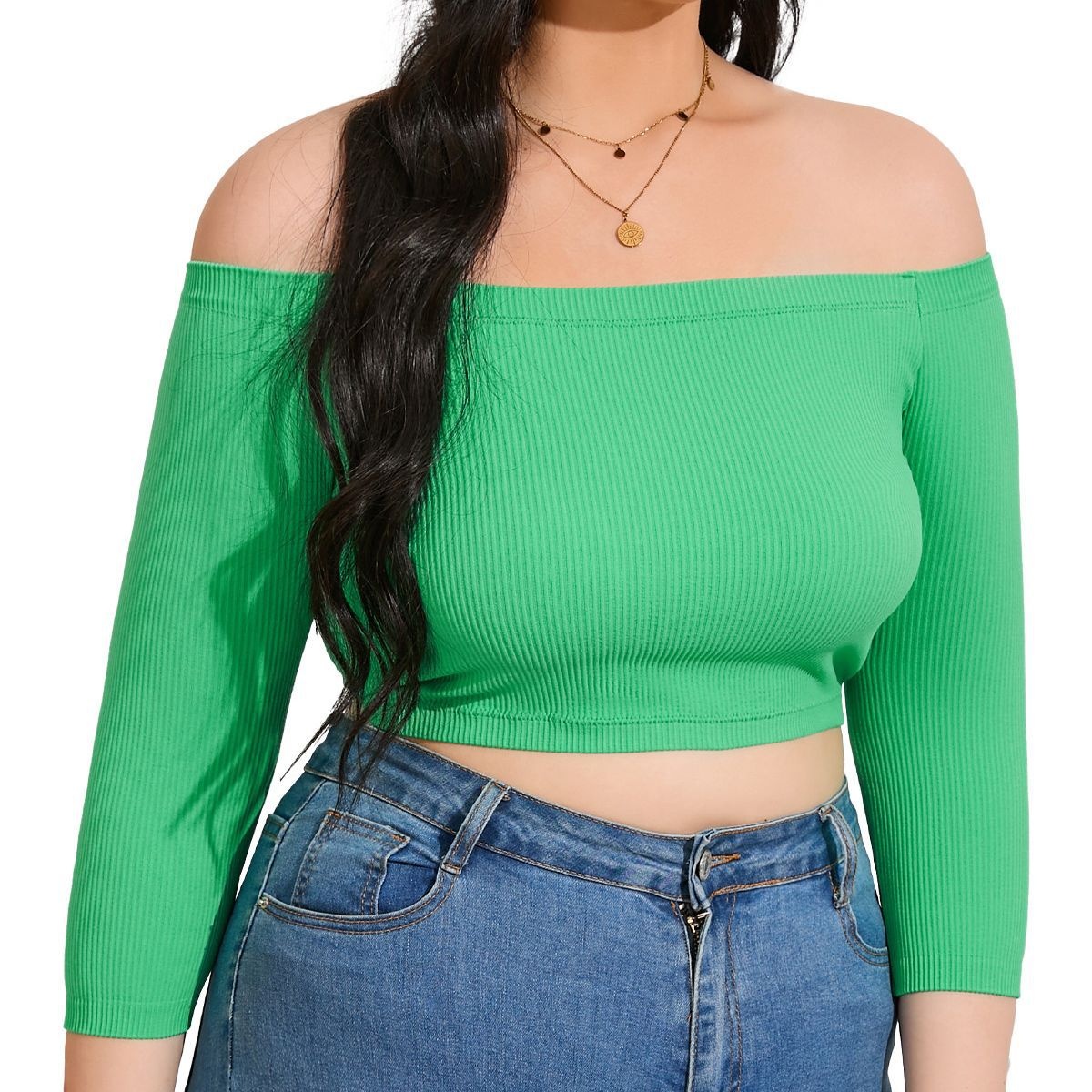 Sexy Off-Shoulder Slimming Mid-Sleeve Knit T-Shirt for Women