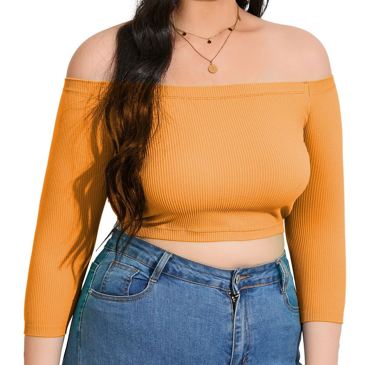 Sexy Off-Shoulder Slimming Mid-Sleeve Knit T-Shirt for Women