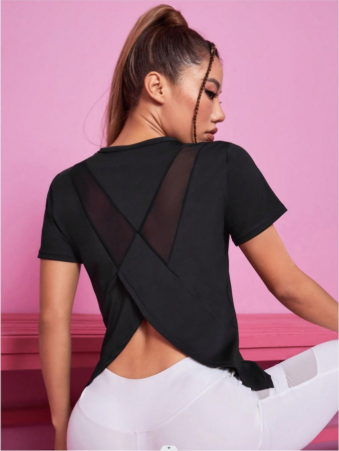 Loose Fit Quick-Dry Backless Mesh Yoga T-Shirt with Slimming Effect for Women