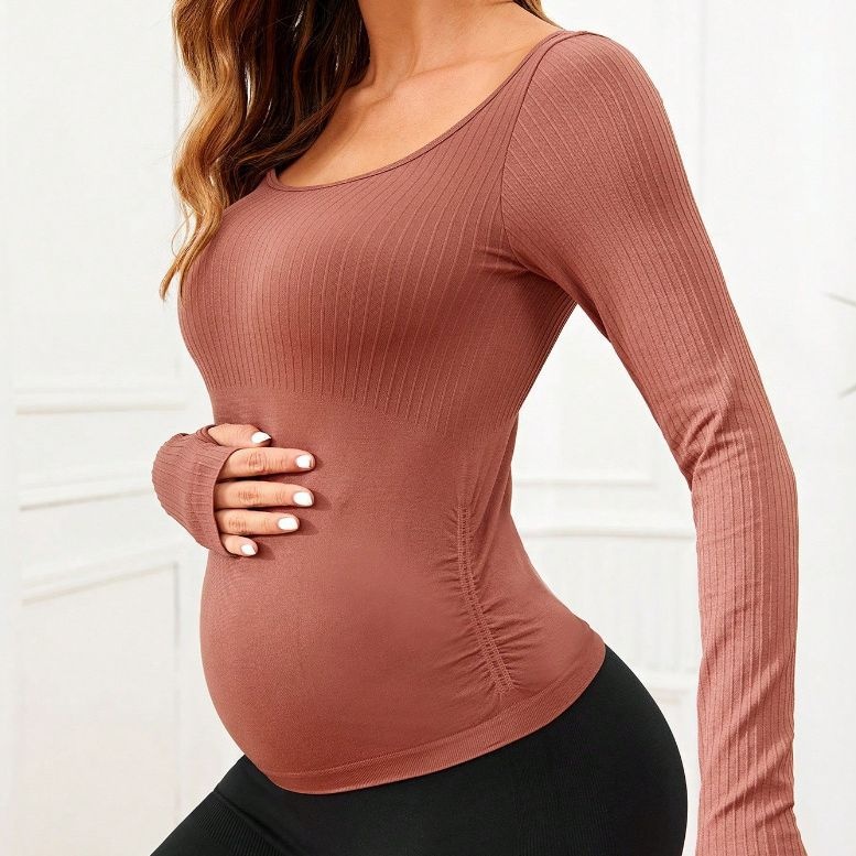 Slimming Quick-Dry Long-Sleeved Maternity Yoga T-Shirt with Moisture-Wicking Function for Women