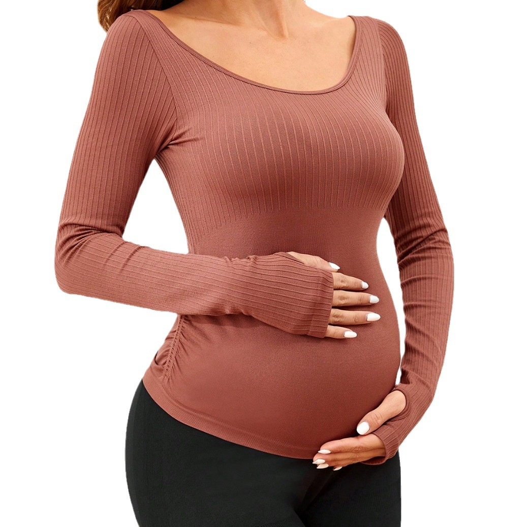 Slimming Quick-Dry Long-Sleeved Maternity Yoga T-Shirt with Moisture-Wicking Function for Women