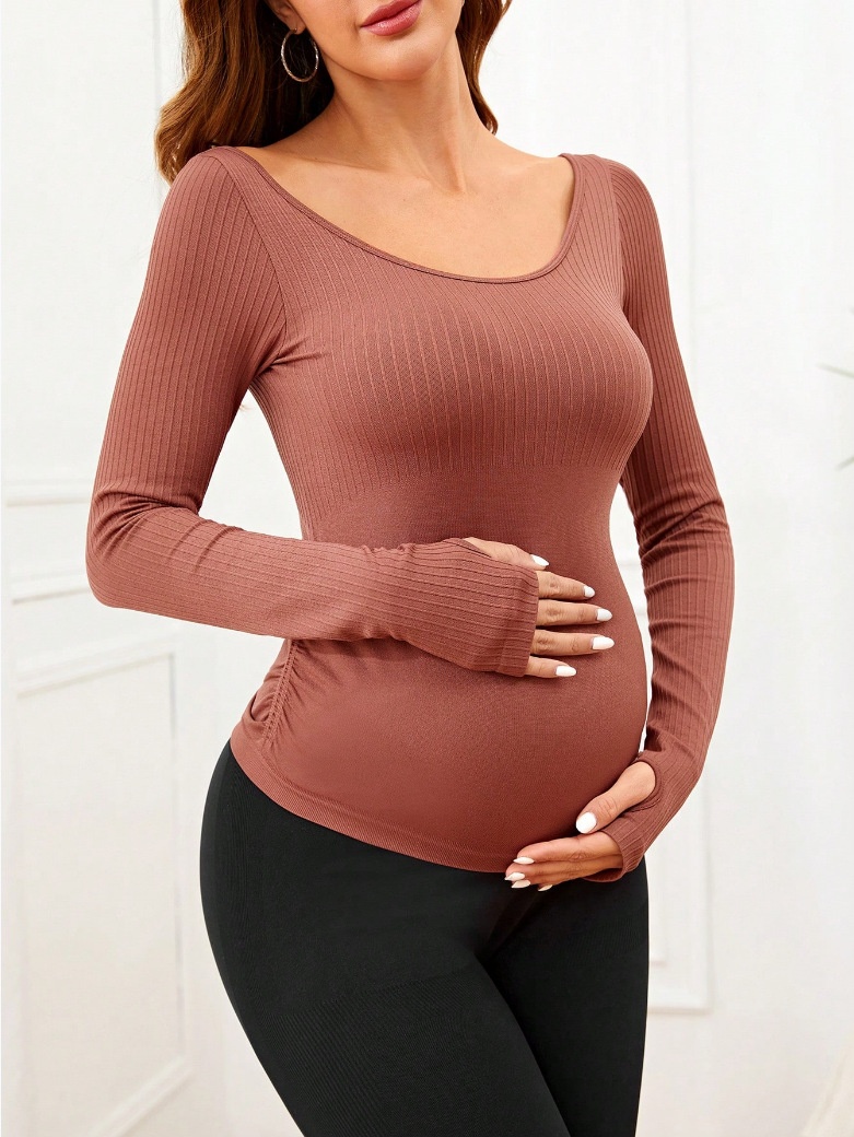Slimming Quick-Dry Long-Sleeved Maternity Yoga T-Shirt with Moisture-Wicking Function for Women