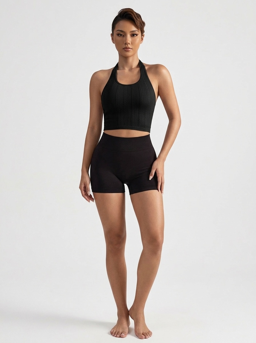 Ribbed Halter Neck Quick-Dry Slimming Yoga Vest for Women (without pads)