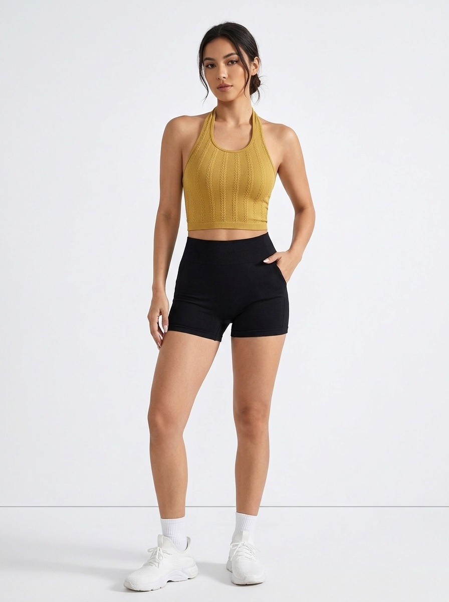 Ribbed Halter Neck Quick-Dry Slimming Yoga Vest for Women (without pads)