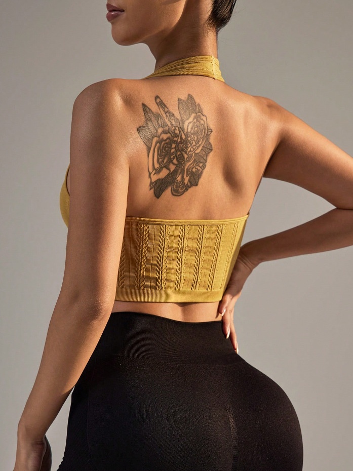 Ribbed Halter Neck Quick-Dry Slimming Yoga Vest for Women (without pads)