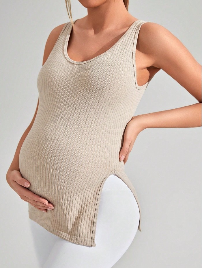 Camiseta de tirantes de yoga premamá de secado rápido y alta elasticidad para mujeres embarazadas.